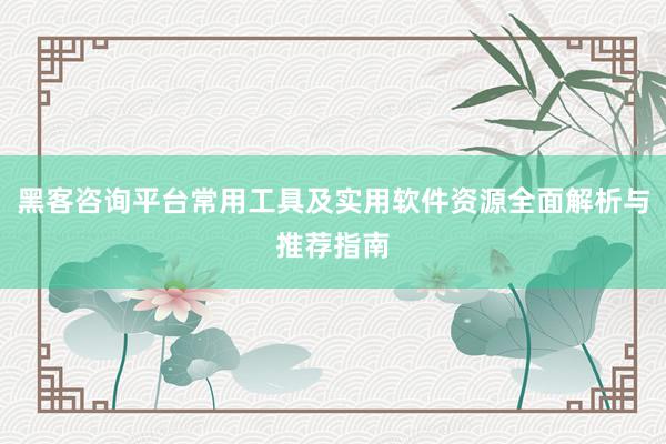 黑客咨询平台常用工具及实用软件资源全面解析与推荐指南